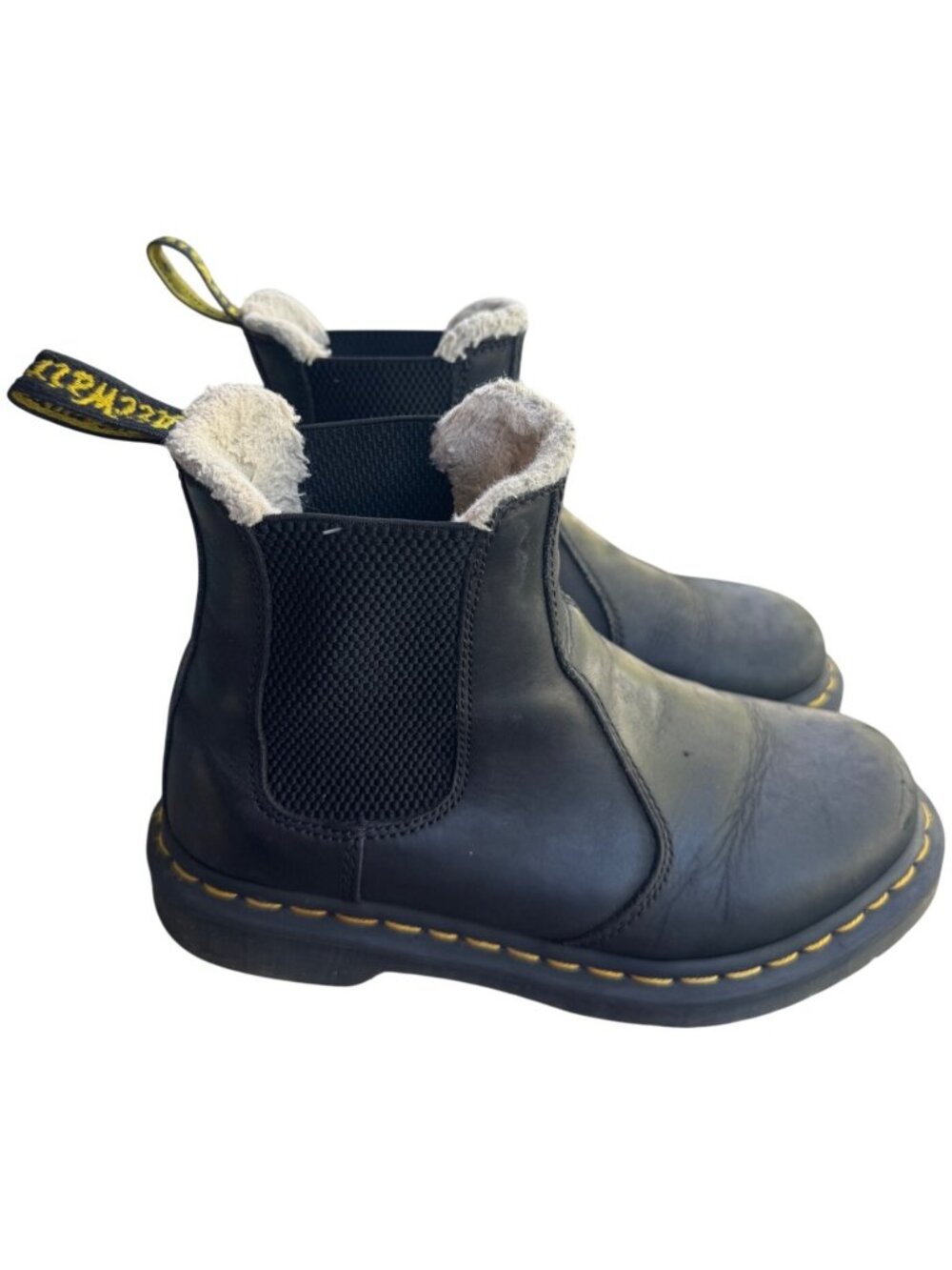 Dr. Martens Leonore Black Leather Fur-Lined Chelsea Boots Womens Size 6 US / 4 U